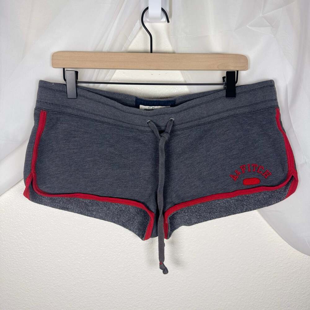 Y2K Abercrombie & Fitch Grey Fleece Micro Mini Shorts with Red Trim